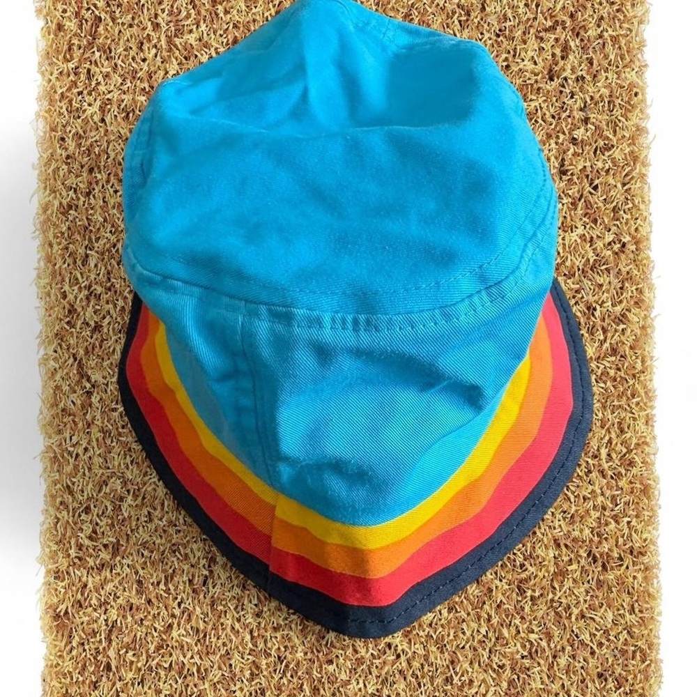 Aldi Blue Bucket Hat with Retro Rainbow Stripe - Picture 3 of 5